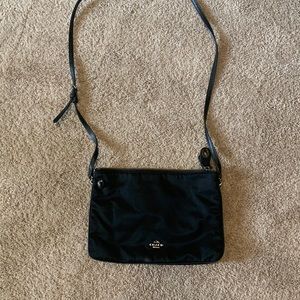Black fabric coach purse